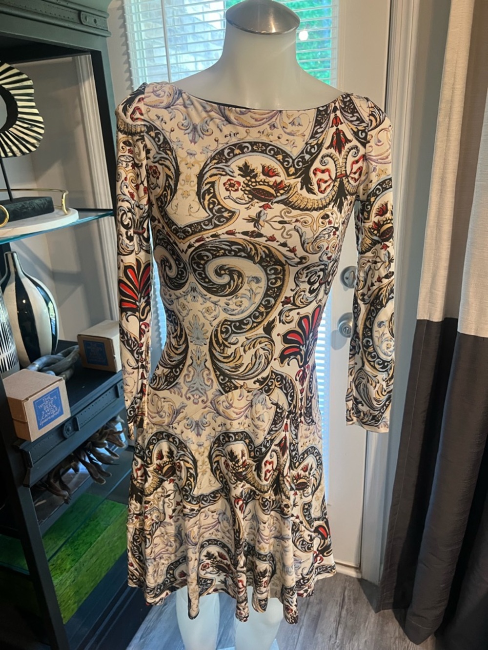 Just Cavalli Cream Paisley Long Sleeve dress XS
